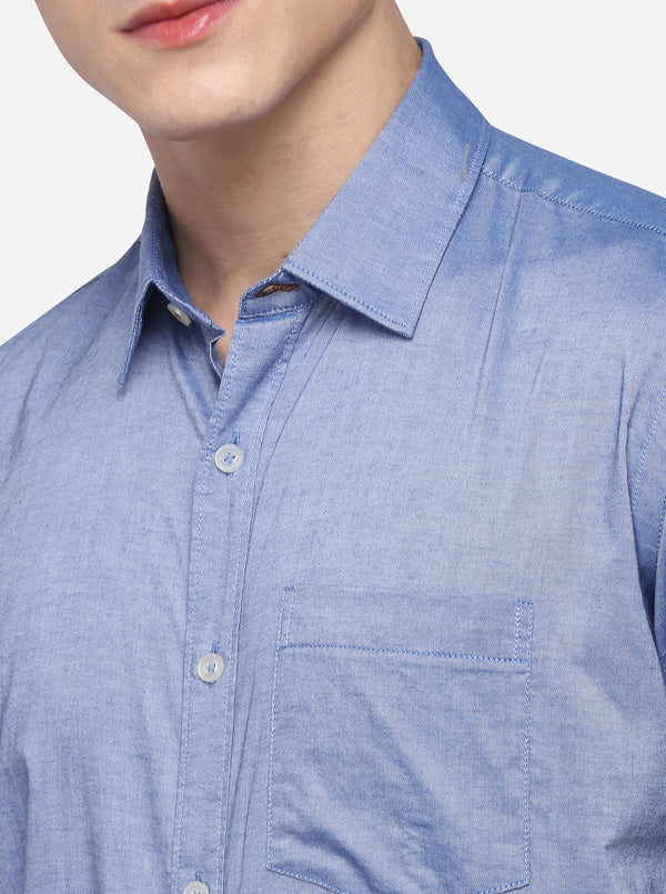 Sky Blue Tailored Fit Solid Casual Shirt | JB Sport