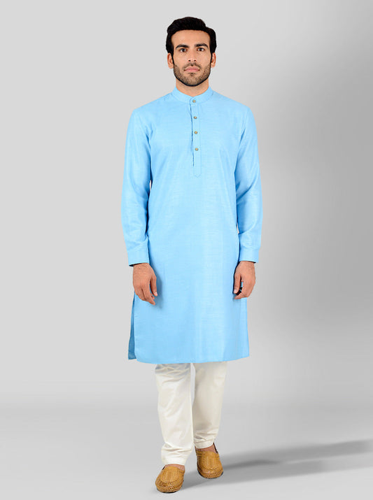 Turkish Blue Self Textured Regular Fit Modi Kurta | JadeBlue