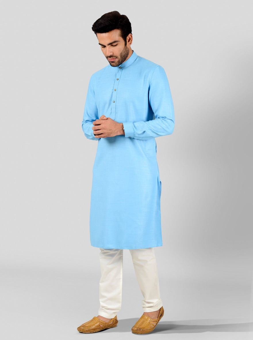 Turkish Blue Self Textured Regular Fit Modi Kurta | JadeBlue