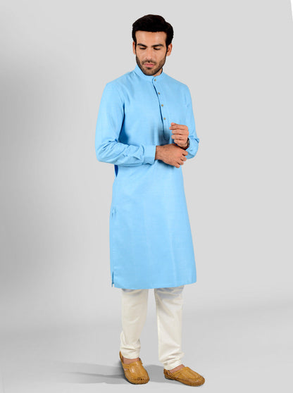 Turkish Blue Self Textured Regular Fit Modi Kurta | JadeBlue
