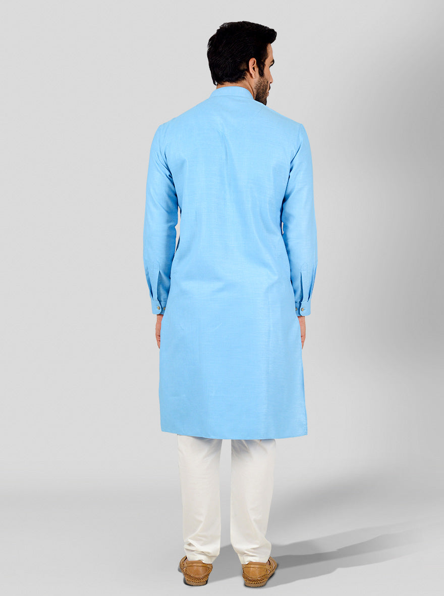 Turkish Blue Self Textured Regular Fit Modi Kurta | JadeBlue