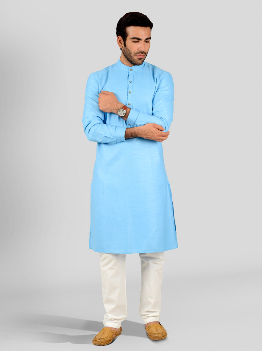 Turkish Blue Self Textured Regular Fit Modi Kurta | JadeBlue