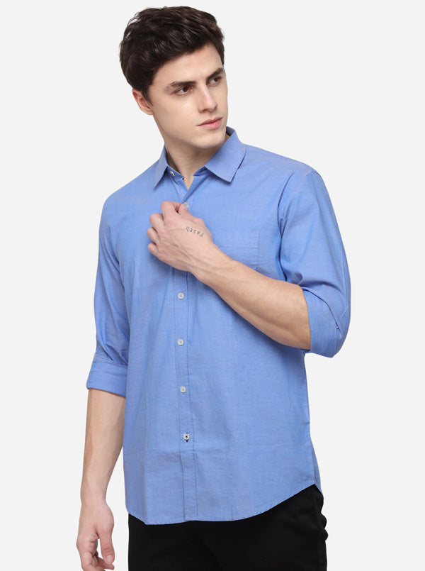 Steel Blue Tailored Fit Solid Casual Shirt | JB Sport