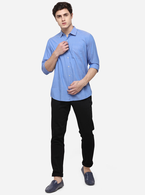 Steel Blue Tailored Fit Solid Casual Shirt | JB Sport