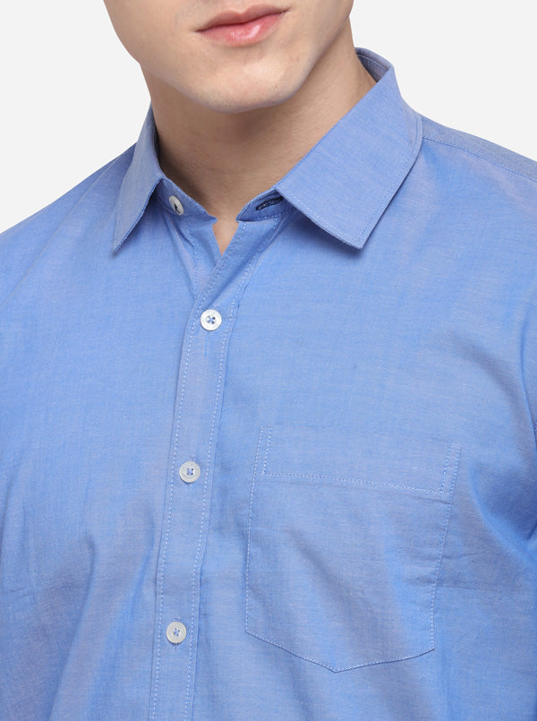 Steel Blue Tailored Fit Solid Casual Shirt | JB Sport