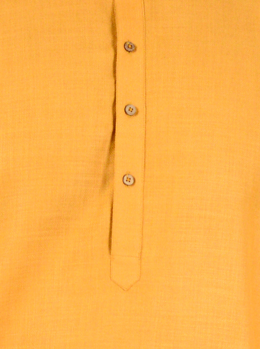 Golden Yellow Self Textured Regular Fit Modi Kurta | JadeBlue