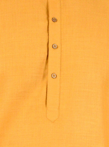 Golden Yellow Self Textured Regular Fit Modi Kurta | JadeBlue