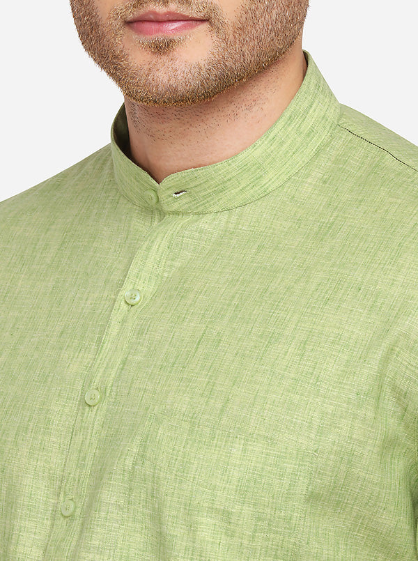 Pastel Green Self Textured Regular Fit Modi Kurta | JadeBlue