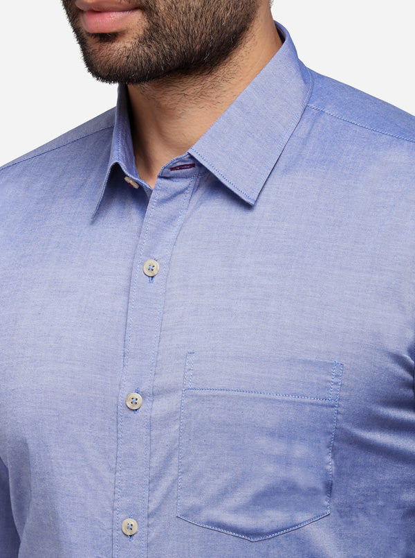 Sky Blue Tailored Fit Solid Casual Shirt | JB Sport