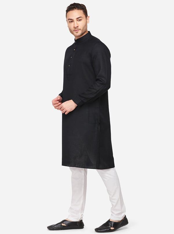 Black Self Textured Regular Fit Modi Kurta | JadeBlue