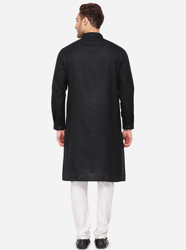 Black Self Textured Regular Fit Modi Kurta | JadeBlue