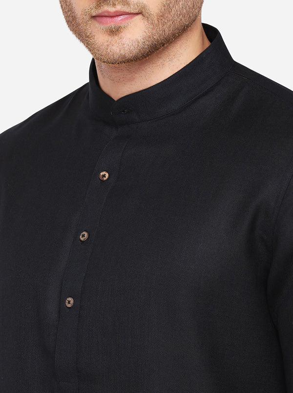 Black Self Textured Regular Fit Modi Kurta | JadeBlue