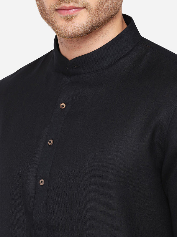 Black Self Textured Regular Fit Modi Kurta | JadeBlue