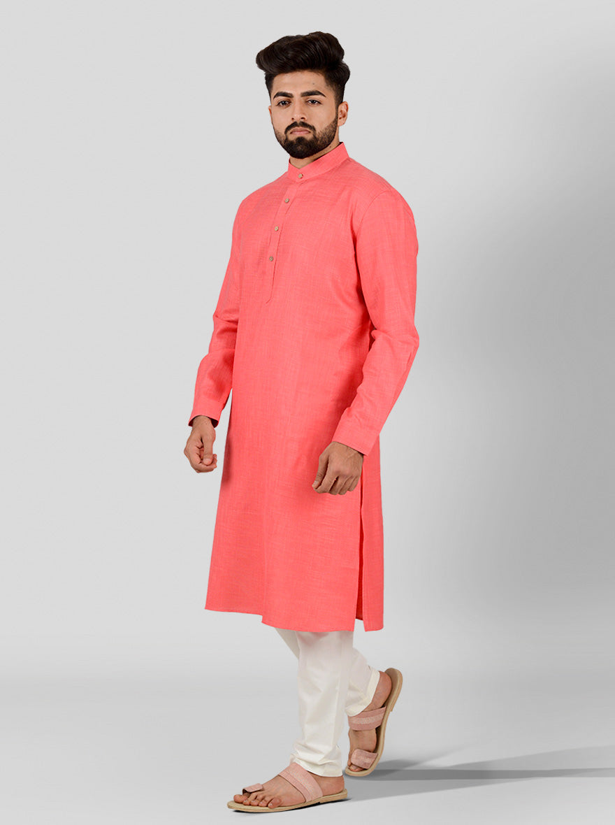 Bright Pink Self Textured Regular Fit Modi Kurta | JadeBlue