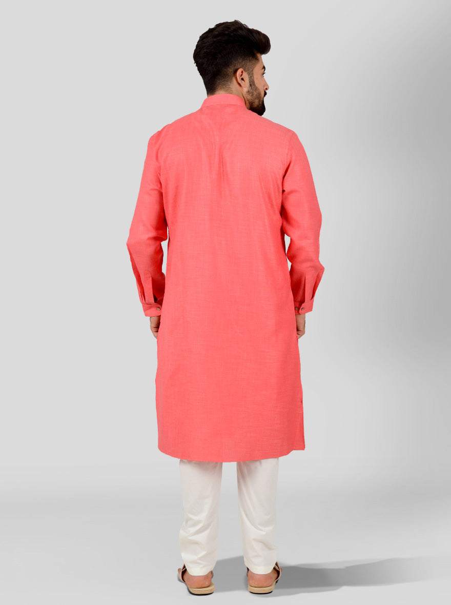 Bright Pink Self Textured Regular Fit Modi Kurta | JadeBlue