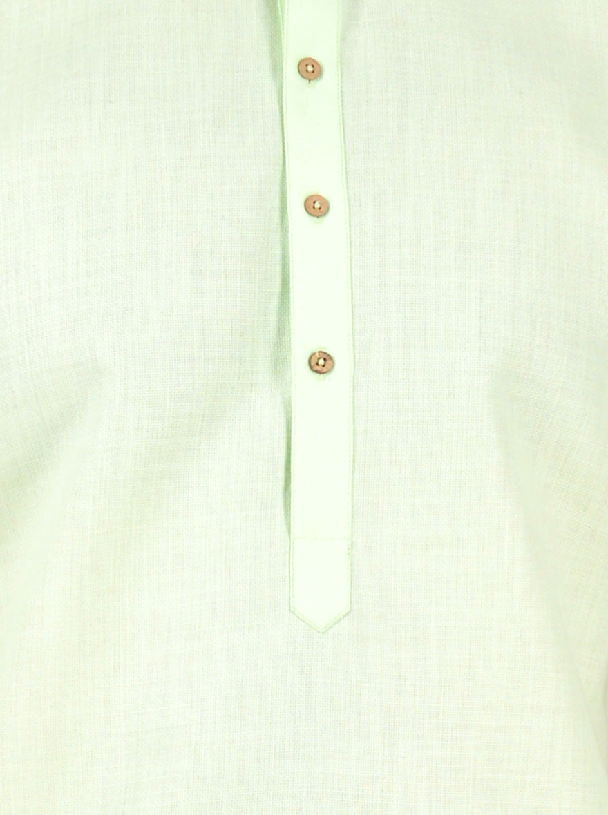 Pastel Green Self Textured Regular Fit Modi Kurta | JadeBlue