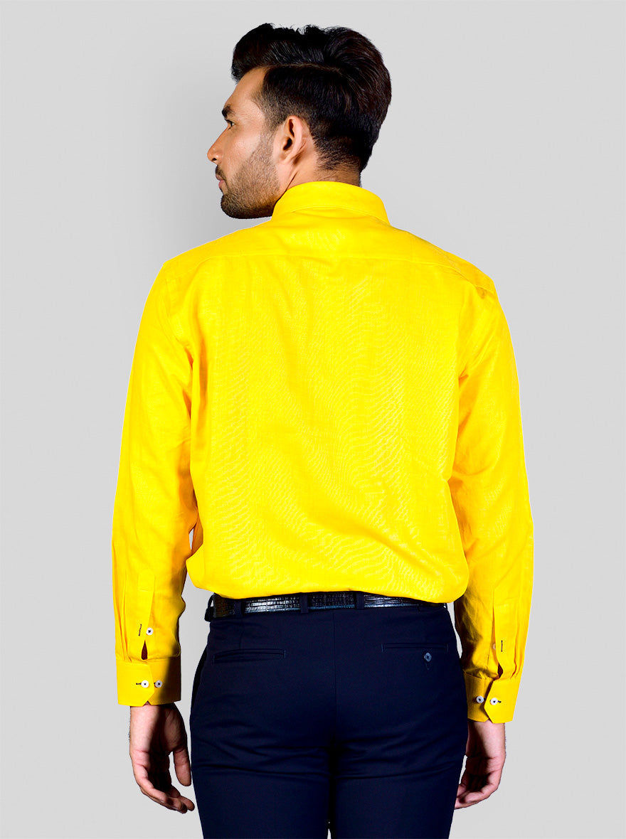 Bright Yellow Self Textured Regular Fit Formal Shirt | Greenfibre