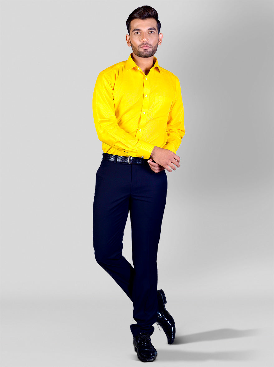 Bright Yellow Self Textured Regular Fit Formal Shirt | Greenfibre