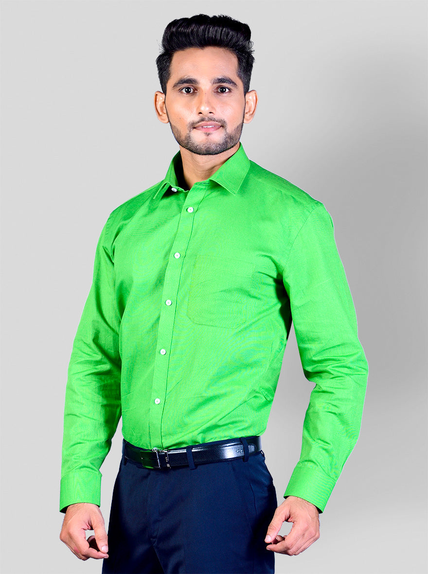 Green Self Textured Regular Fit Formal Shirt | Greenfibre