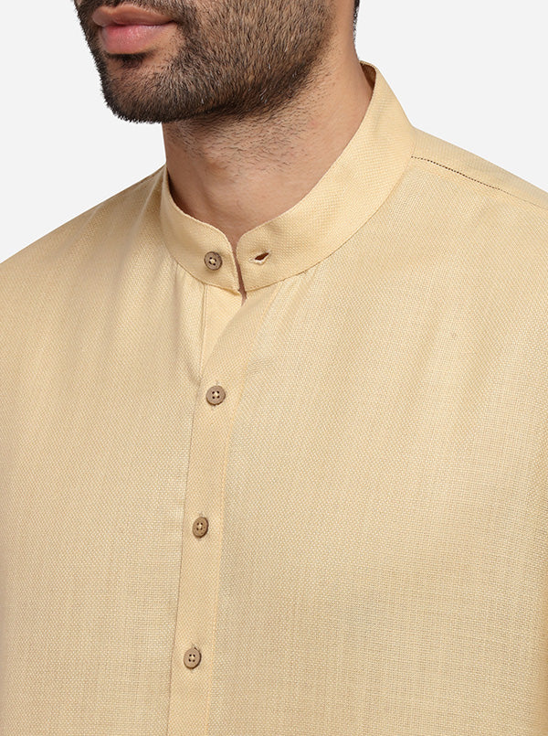 Beige Self Textured Regular Fit Modi Kurta | JadeBlue