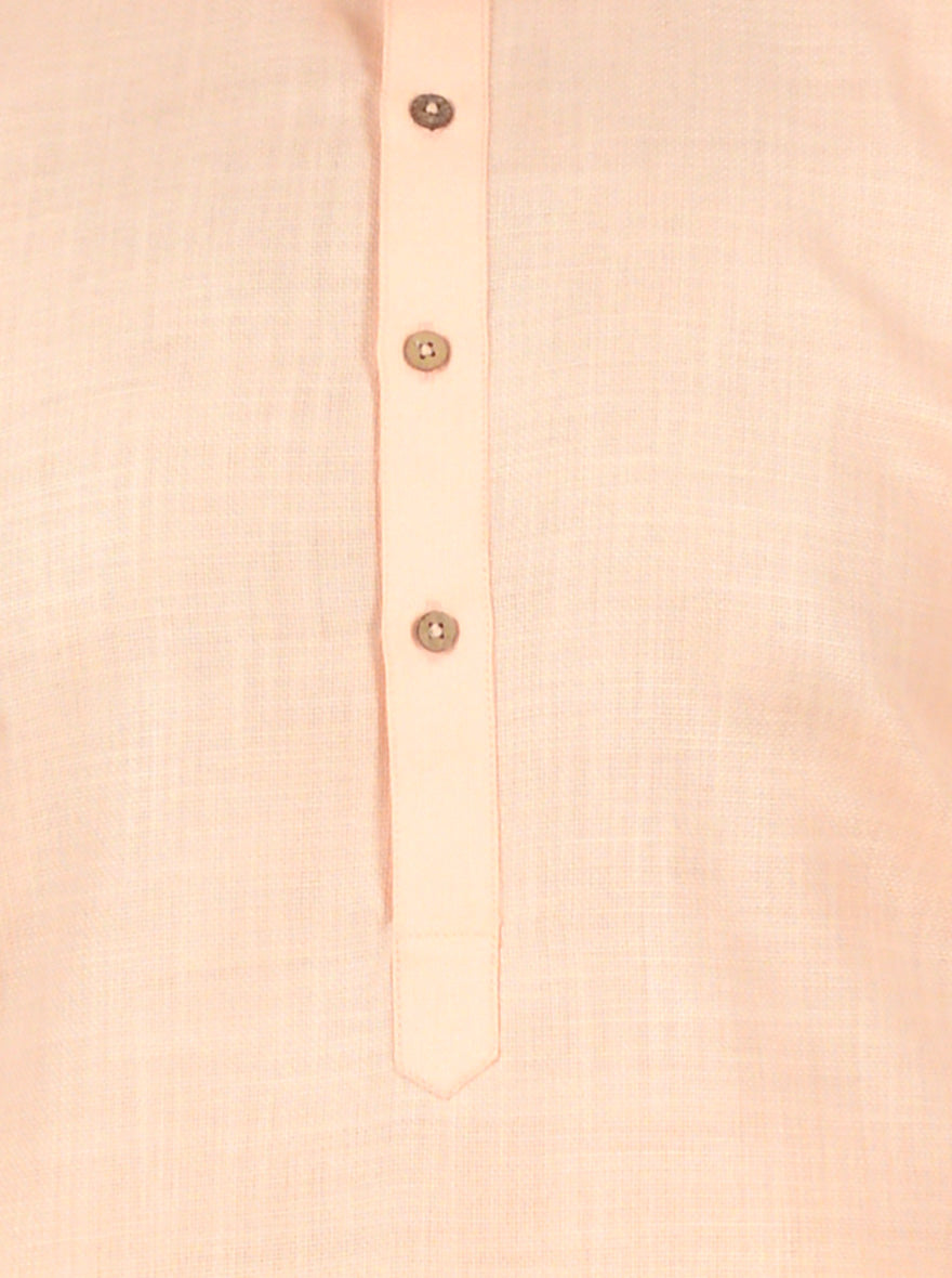 Peach Self Textured Regular Fit Modi Kurta | JadeBlue