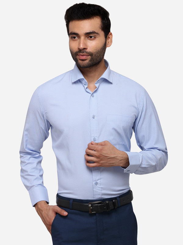 Sky Blue Printed Regular Fit Formal Shirt | Greenfibre