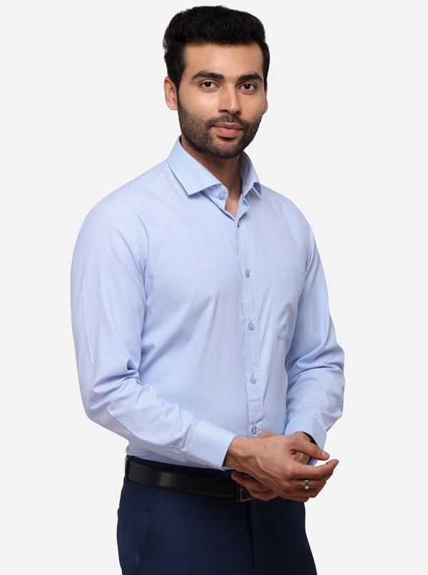 Sky Blue Printed Regular Fit Formal Shirt | Greenfibre