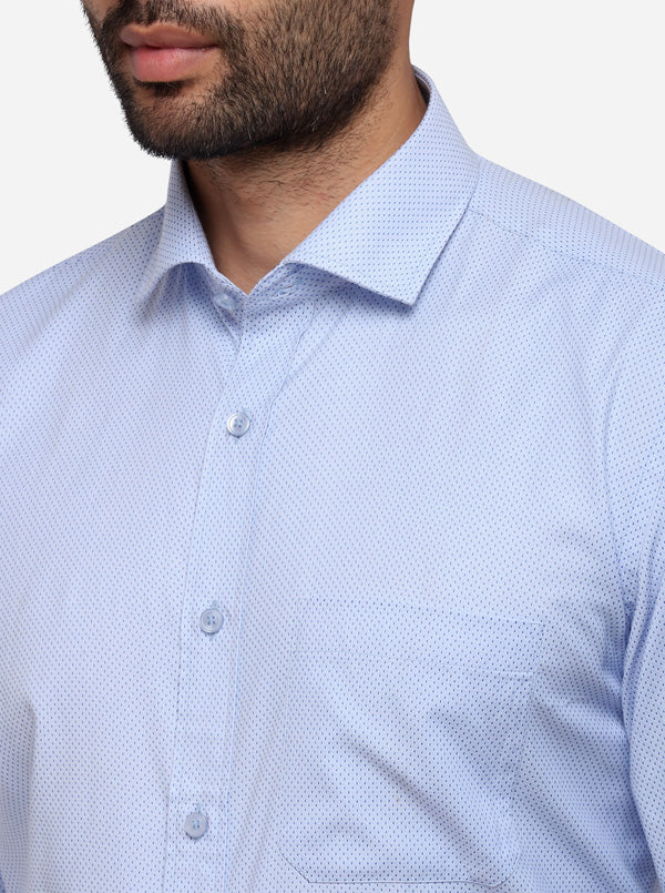 Sky Blue Printed Regular Fit Formal Shirt | Greenfibre