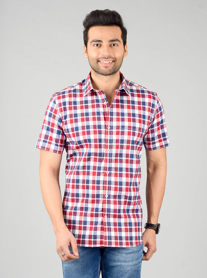 Red & Blue Checked Slim Fit Casual Shirt | JB Sport