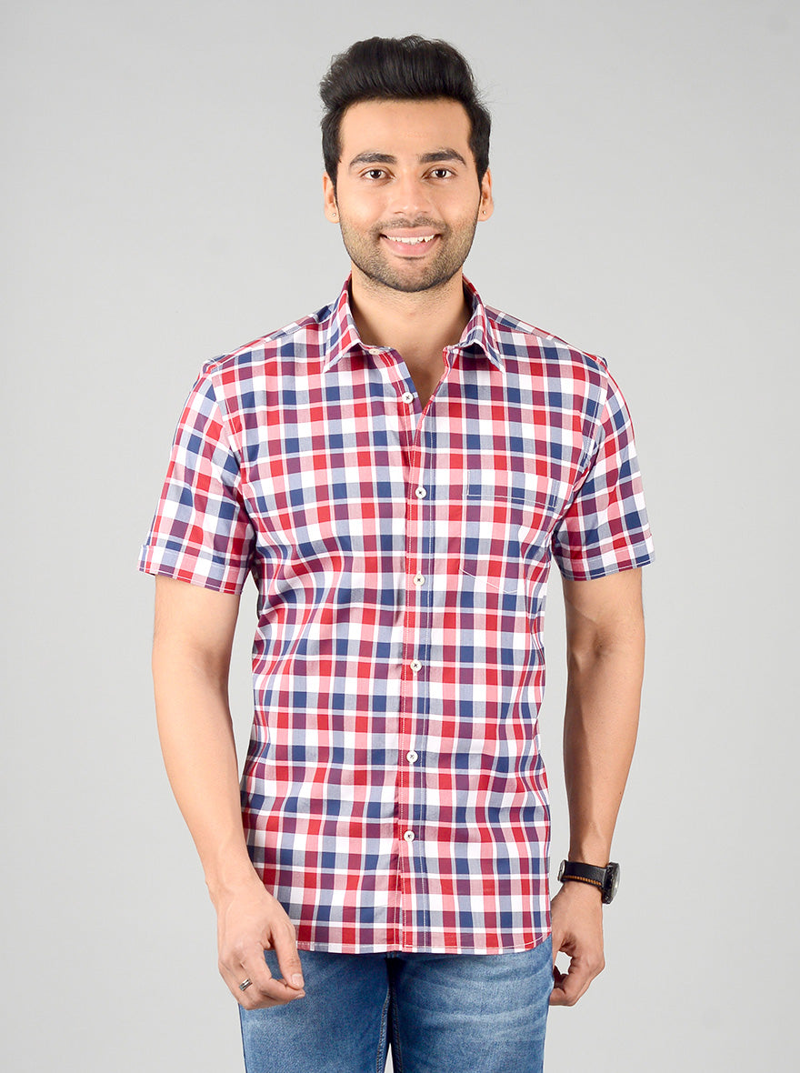 Red & Blue Checked Slim Fit Casual Shirt | JB Sport