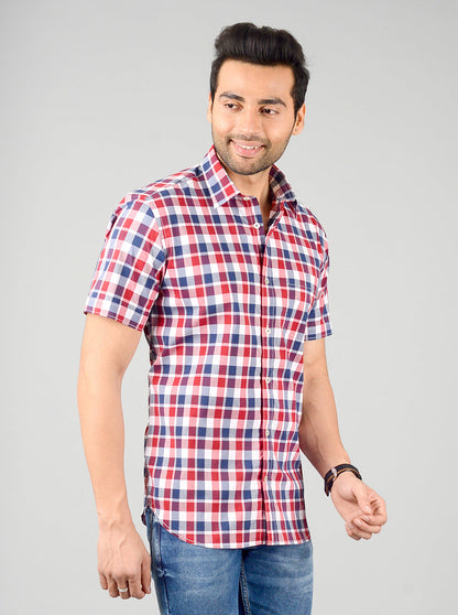 Red & Blue Checked Slim Fit Casual Shirt | JB Sport