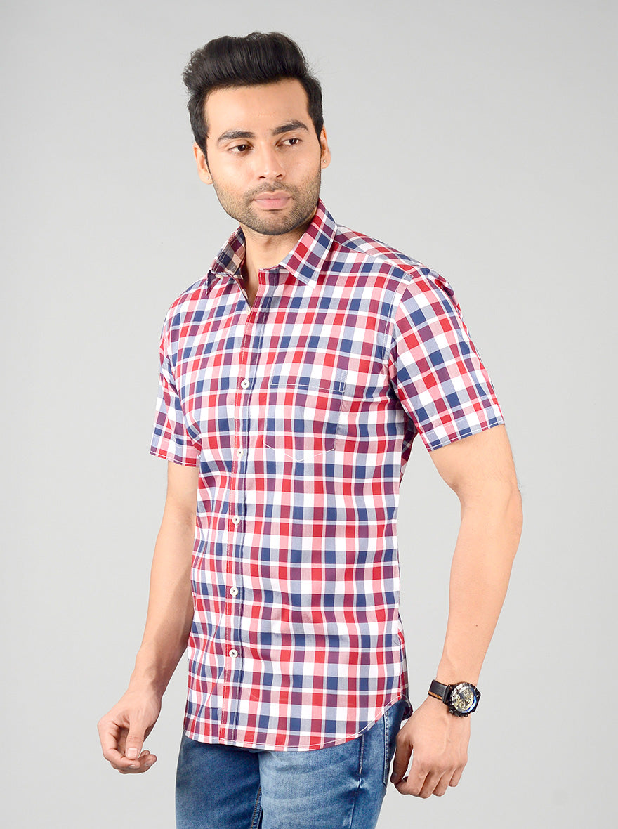 Red & Blue Checked Slim Fit Casual Shirt | JB Sport