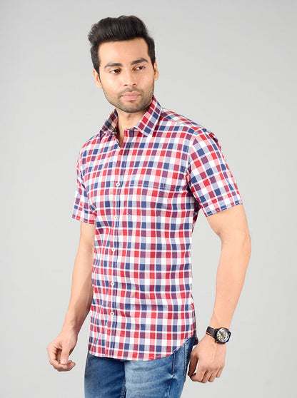 Red & Blue Checked Slim Fit Casual Shirt | JB Sport