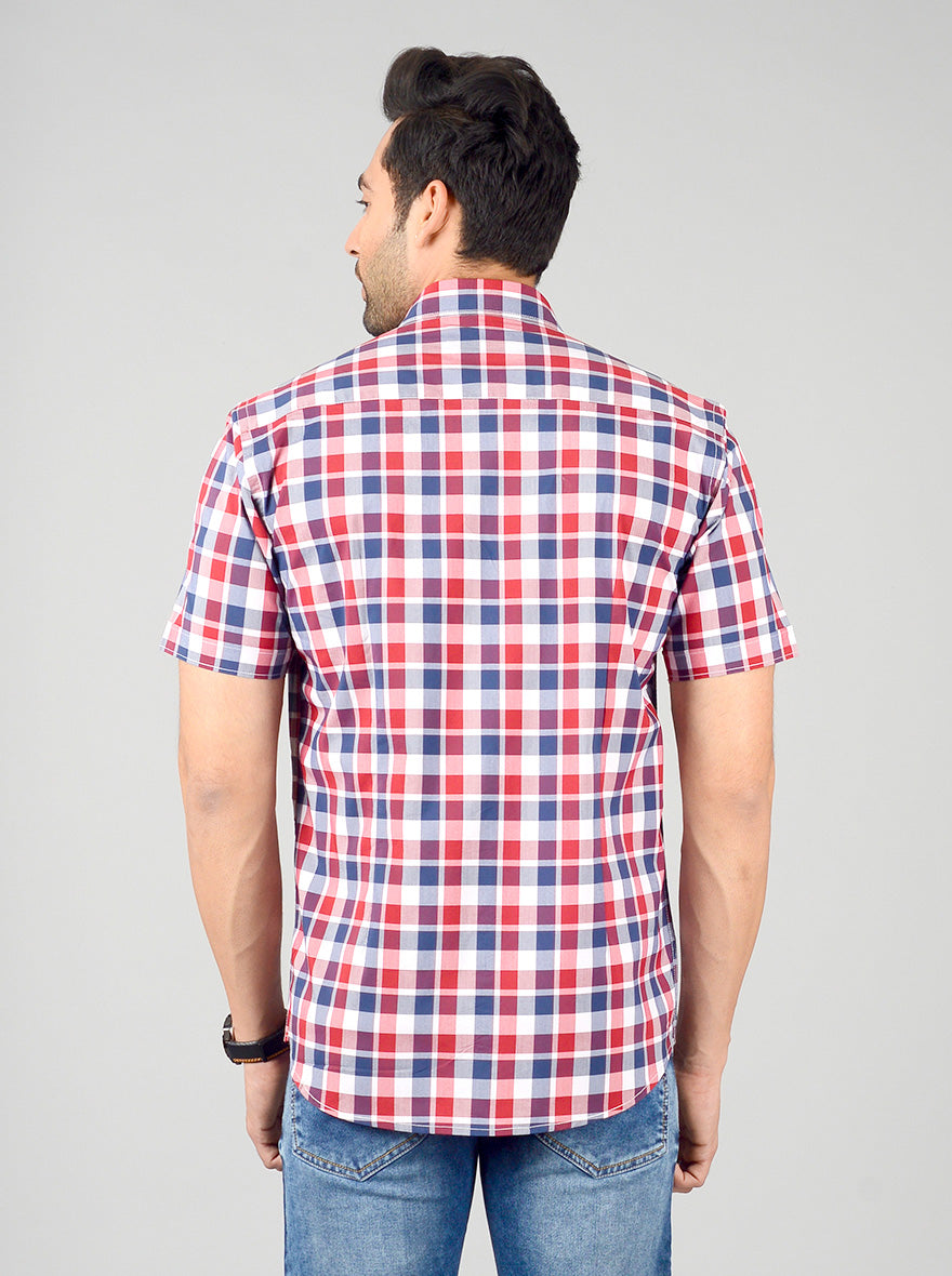 Red & Blue Checked Slim Fit Casual Shirt | JB Sport