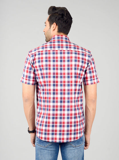 Red & Blue Checked Slim Fit Casual Shirt | JB Sport