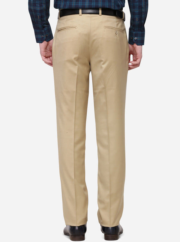 Beige Solid Classic Fit Formal Trouser | JadeBlue