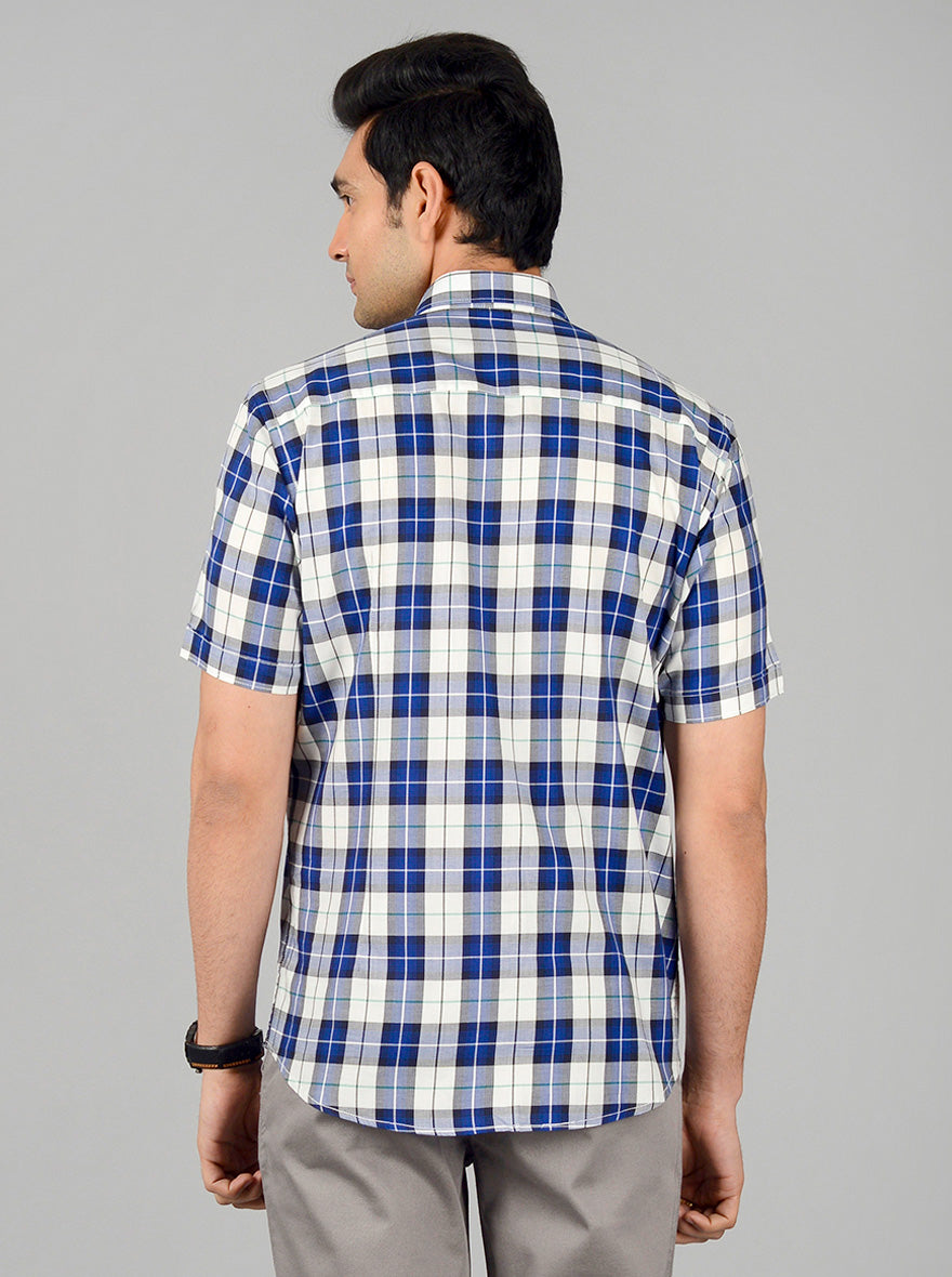 White & Blue Checked Slim Fit Casual Shirt | JB Sport