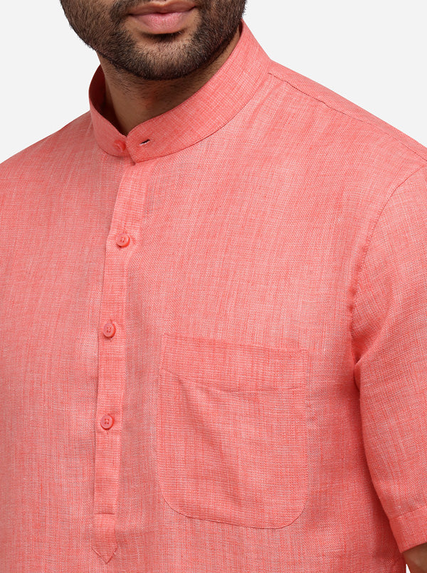 Pink Self Textured Regular Fit Modi Kurta | JadeBlue
