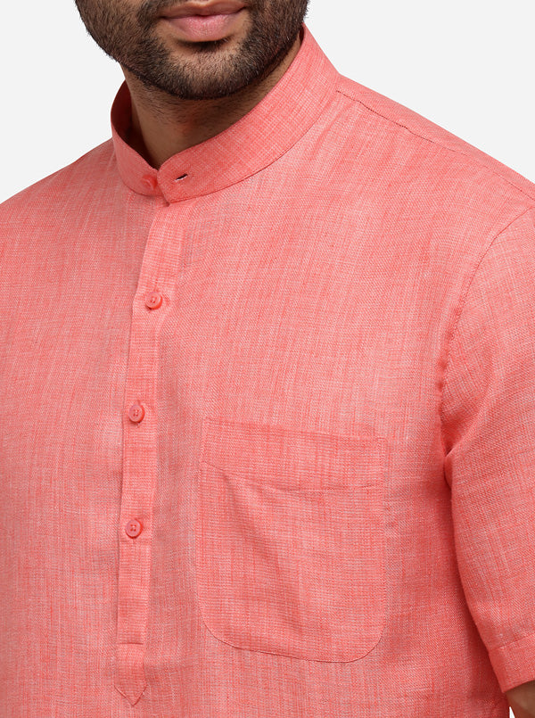 Pink Self Textured Regular Fit Modi Kurta | JadeBlue