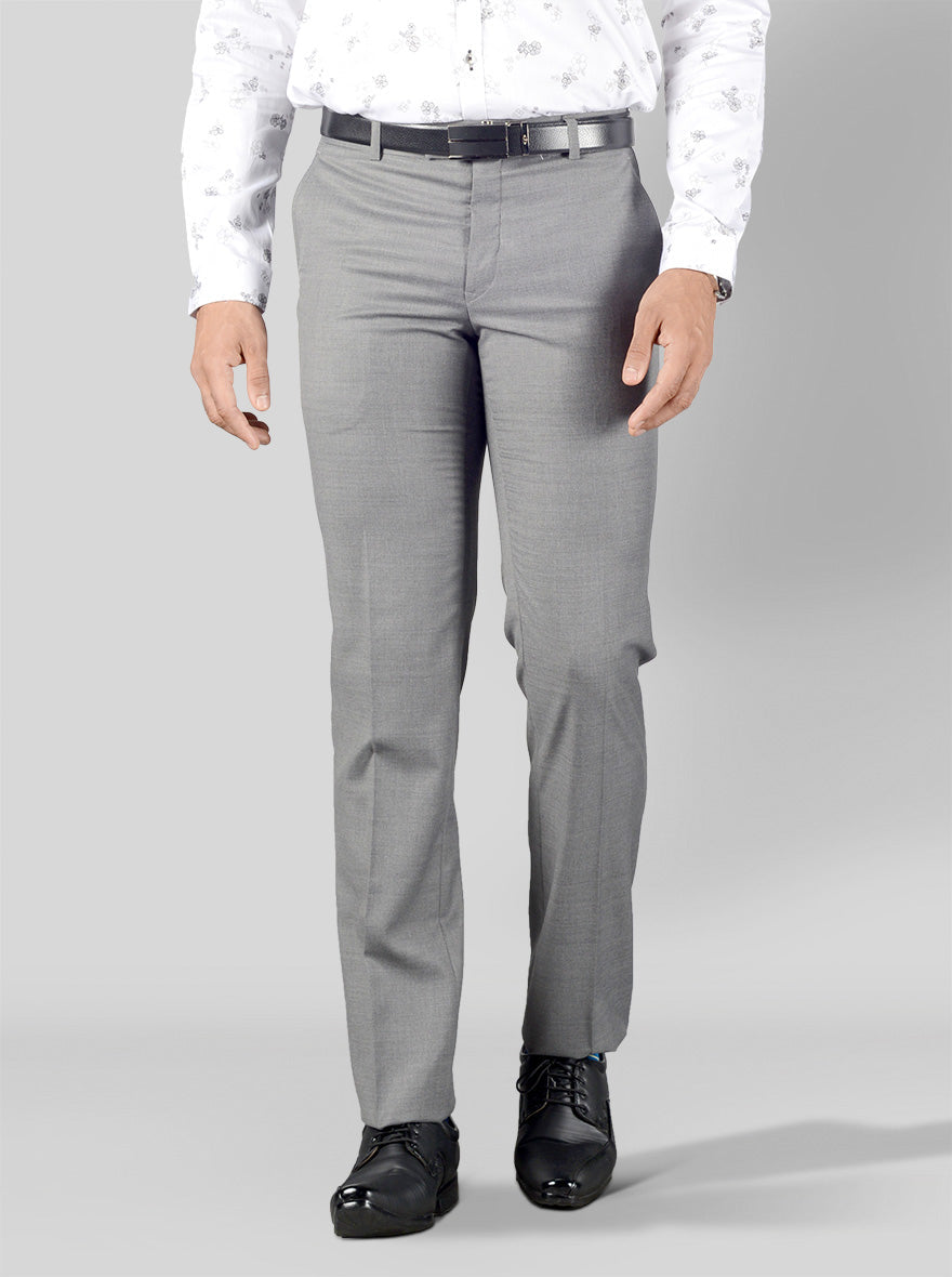 Light Grey Solid Regular Fit Formal Trouser | JadeBlue