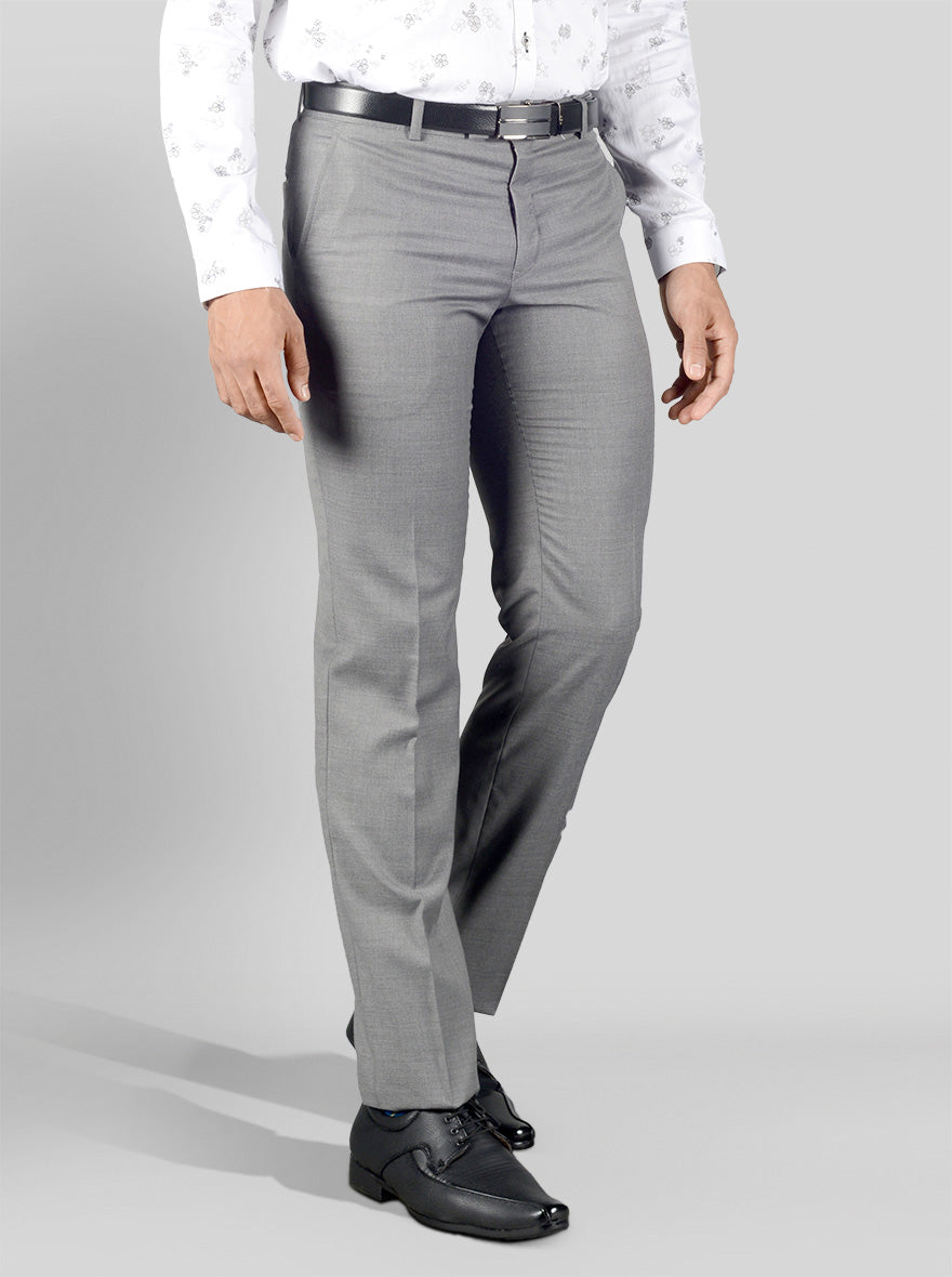 Light Grey Solid Regular Fit Formal Trouser | JadeBlue