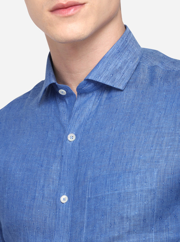 Light Blue Printed Regular Fit Formal Shirt | JadeBlue