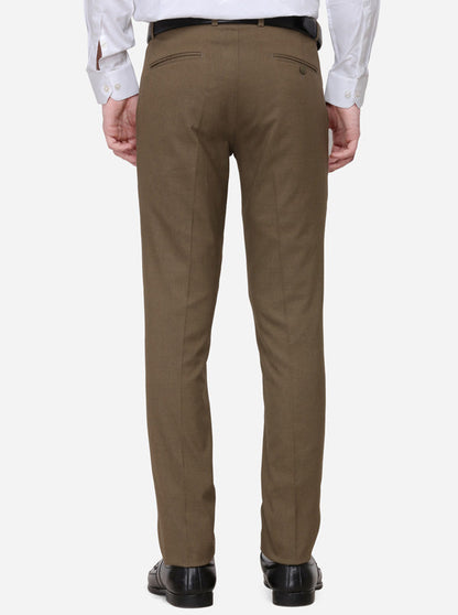 Brown Solid Slim Fit Formal Trouser | Greenfibre