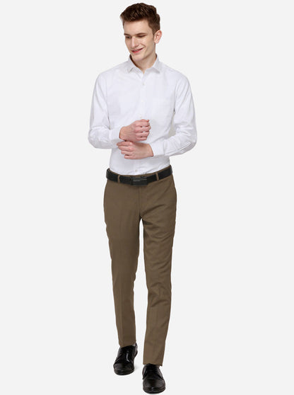 Brown Solid Slim Fit Formal Trouser | Greenfibre