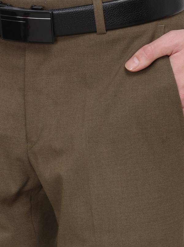 Brown Solid Slim Fit Formal Trouser | Greenfibre
