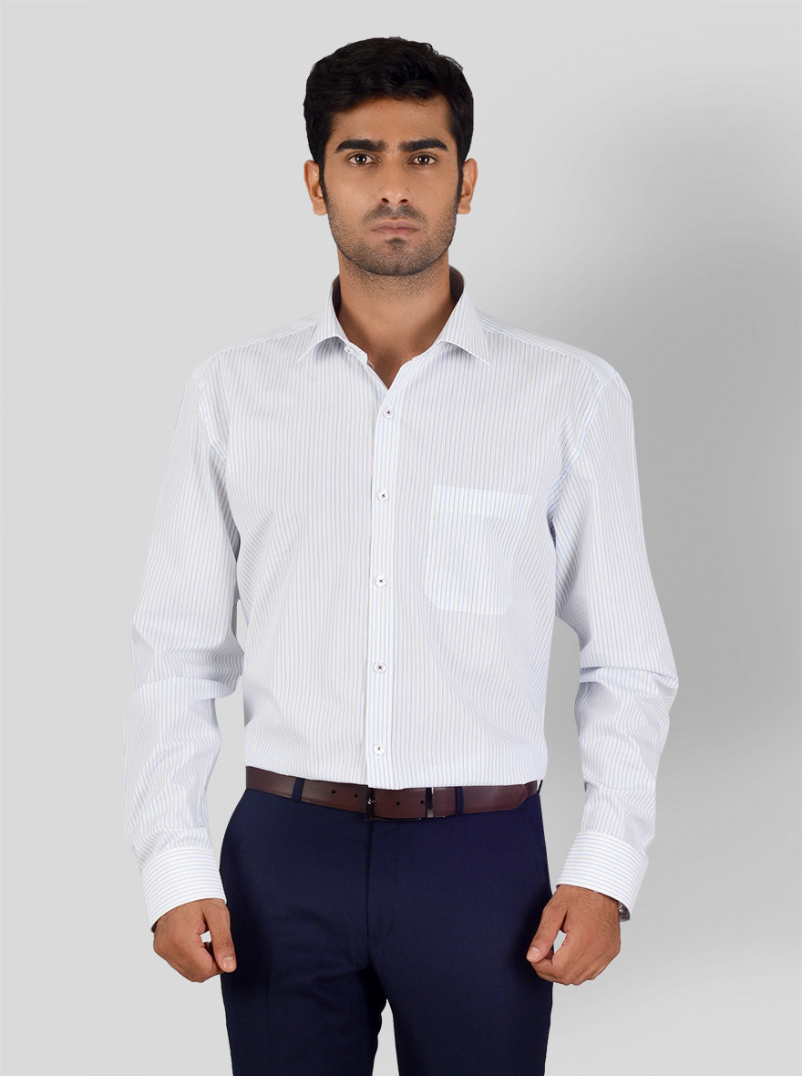 White & Blue Striped Regular Fit Formal Shirt | JadeBlue