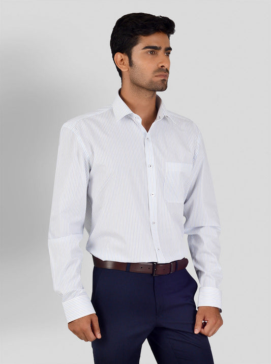 White & Blue Striped Regular Fit Formal Shirt | JadeBlue