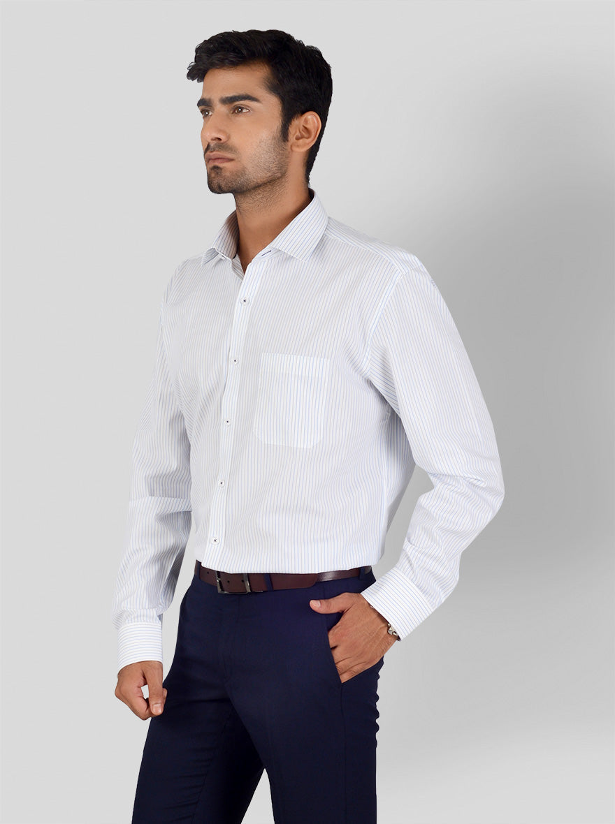 White & Blue Striped Regular Fit Formal Shirt | JadeBlue