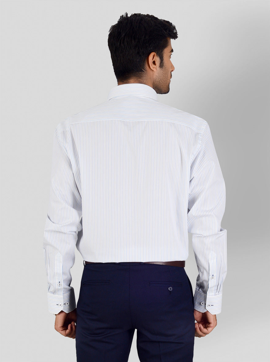 White & Blue Striped Regular Fit Formal Shirt | JadeBlue