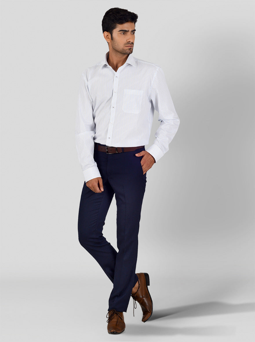 White & Blue Striped Regular Fit Formal Shirt | JadeBlue